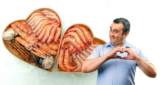 Regalos gastronómicos para el día del padre. Surtido de mariscos con forma de corazón