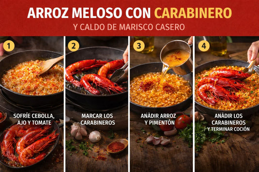 Arroz meloso con carabinero y caldo de marisco casero paso a paso