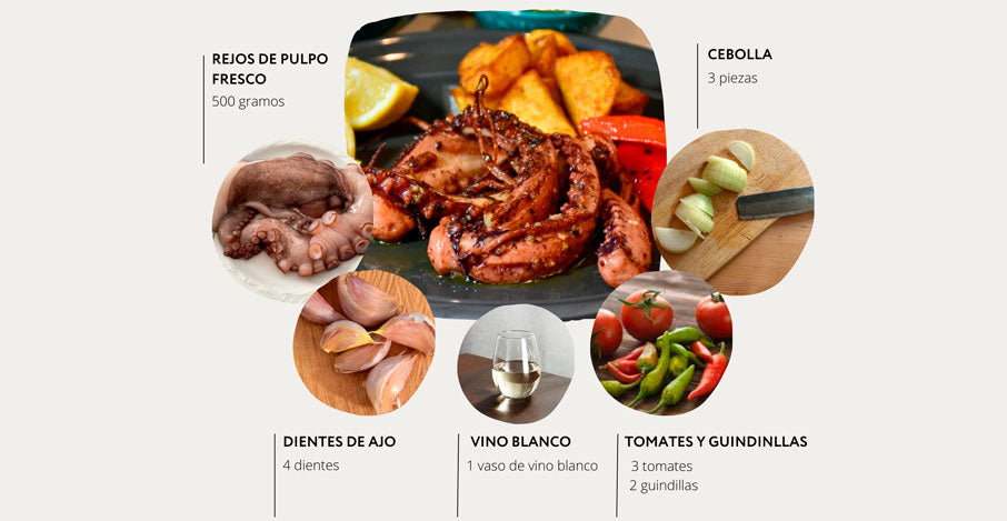 Receta con rejos de pulpo